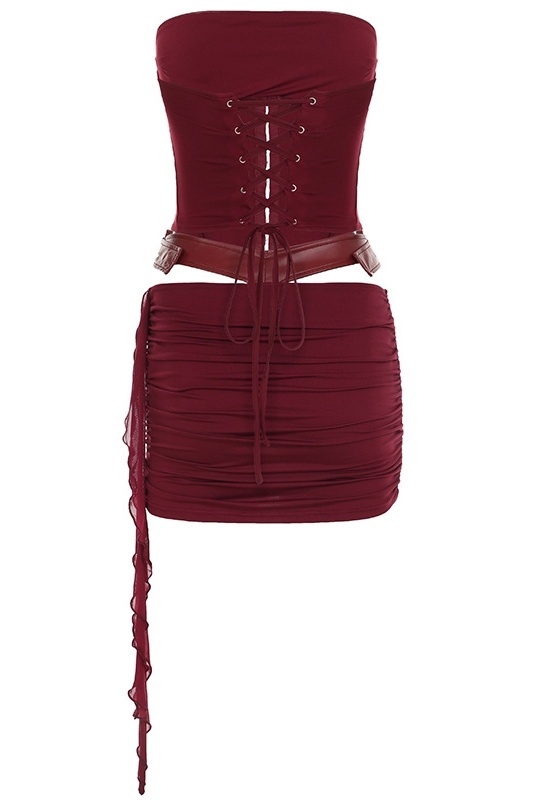 Candice Faux Leather Corset & Ruched Skirt Set