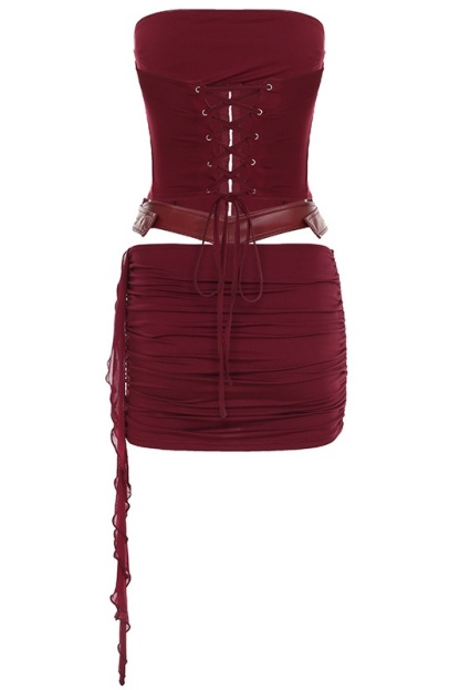 Candice Faux Leather Corset & Ruched Skirt Set
