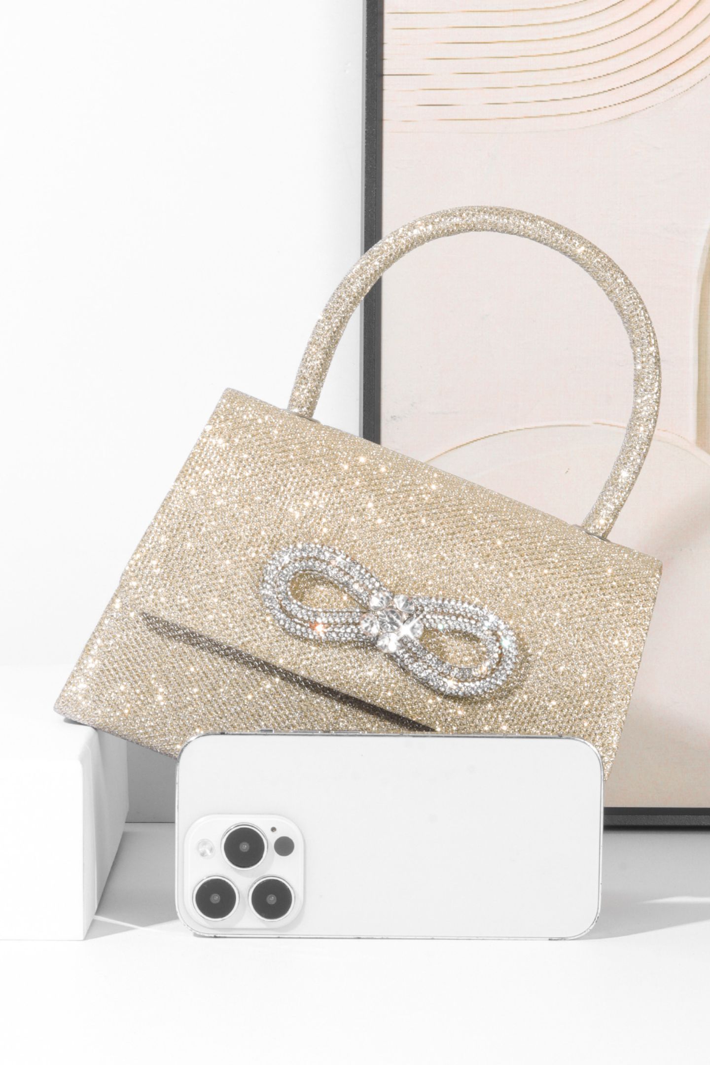 Metallic Shine Diamante Handle Bag
