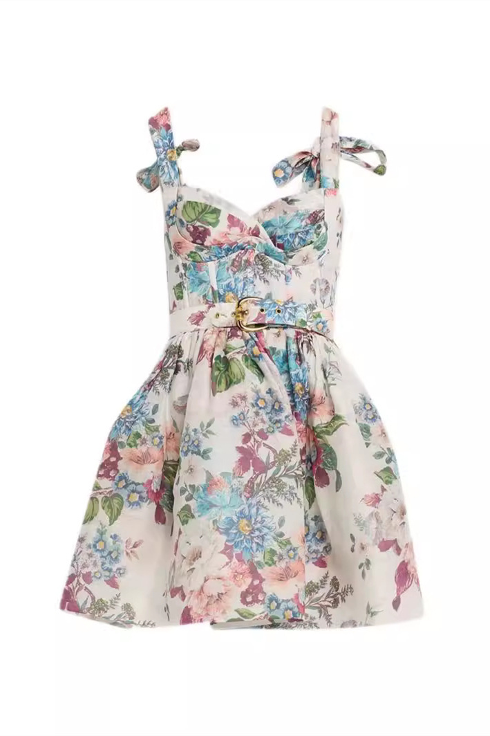 Ophelia Floreal Print Belted Mini Dress