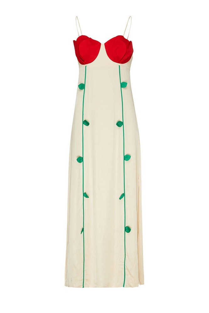 Belle Rose Detailed High Slit Maxi Dress