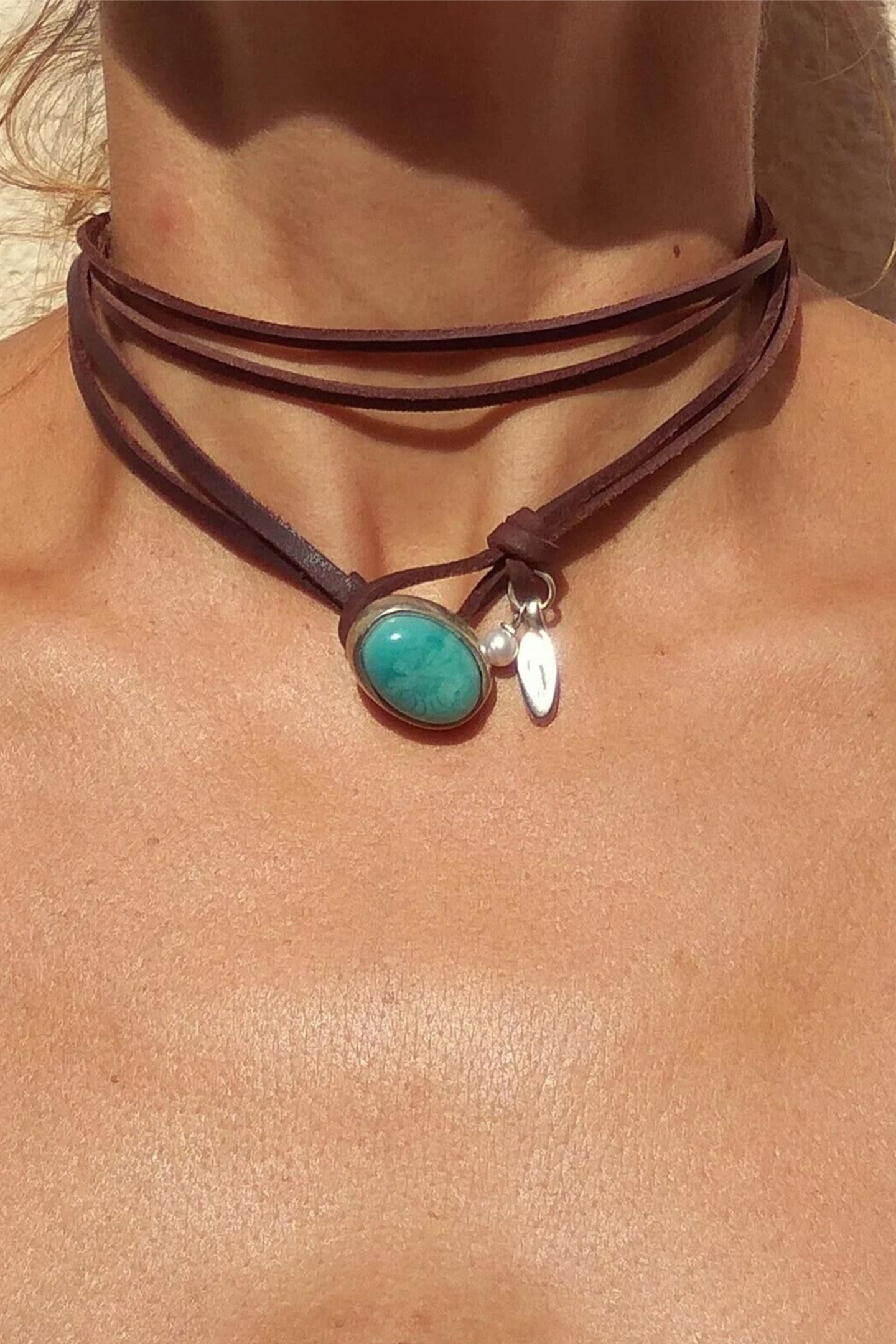 Turquoise Pendant Leather Necklace
