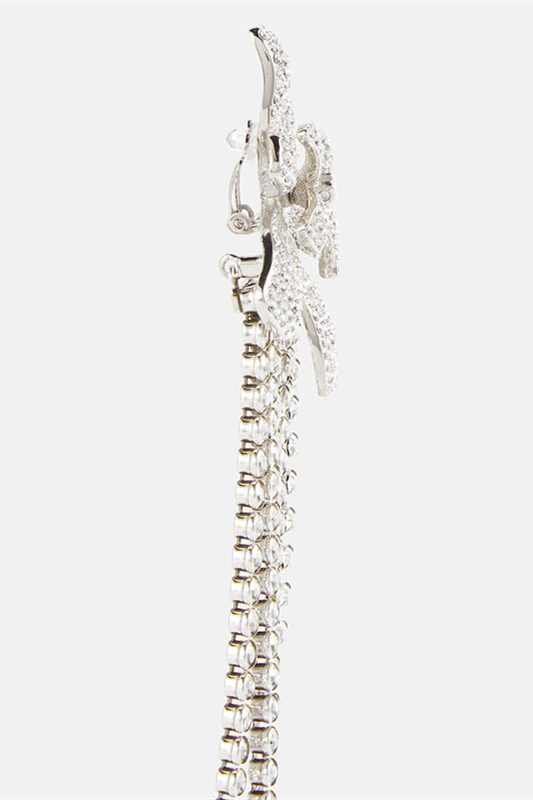 Crystal Flower Fringe Clip On Earrings