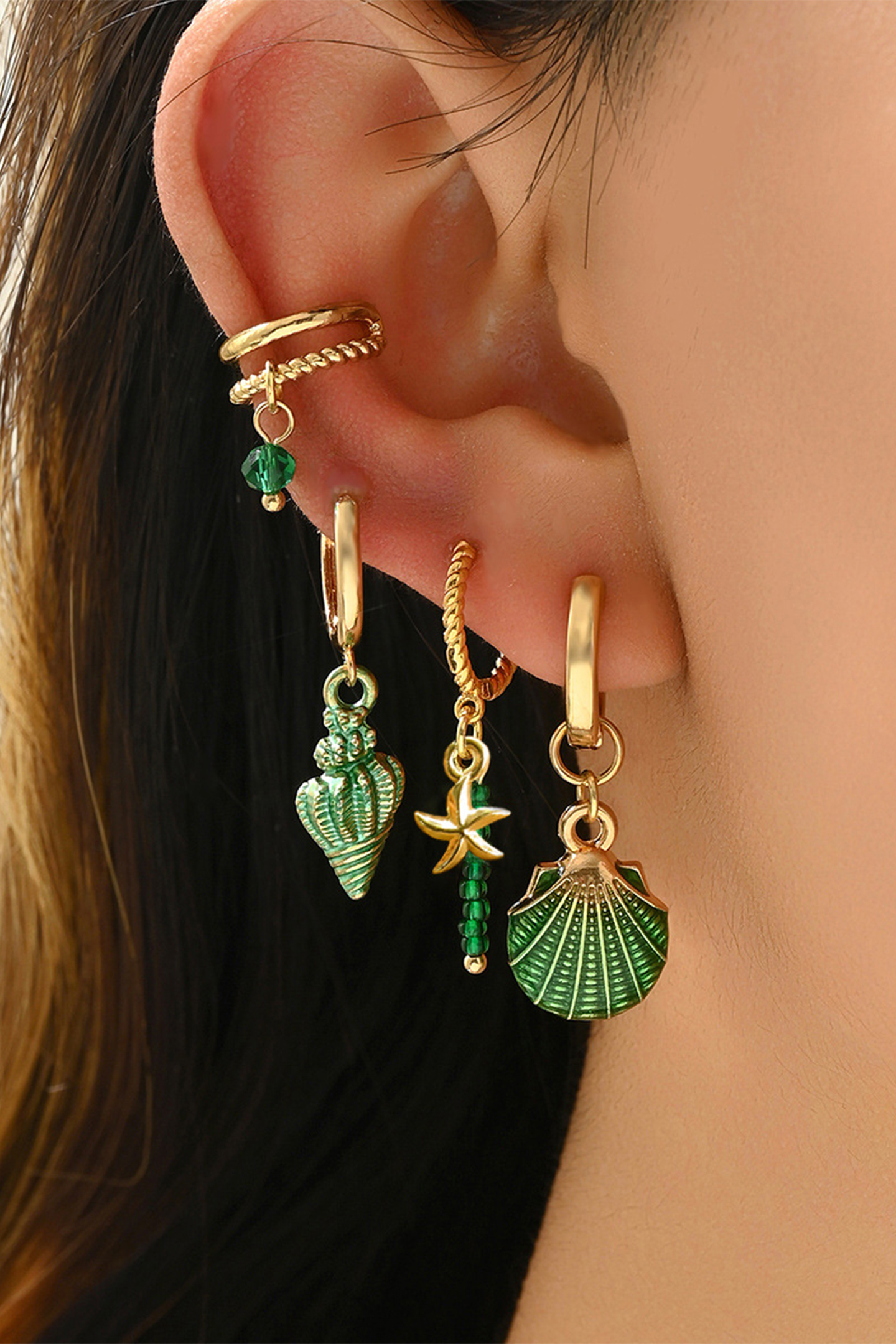 Shell Starfish Drop Earrings Four Piece Set