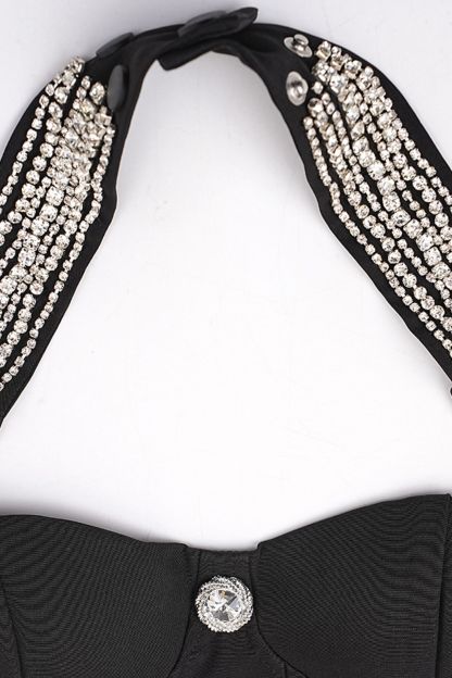 Patricia Crystal Embellished Halter Mini Knit Dress