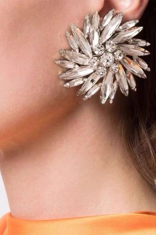 Geometric Flower Circular Diamante Earrings-Sunfere