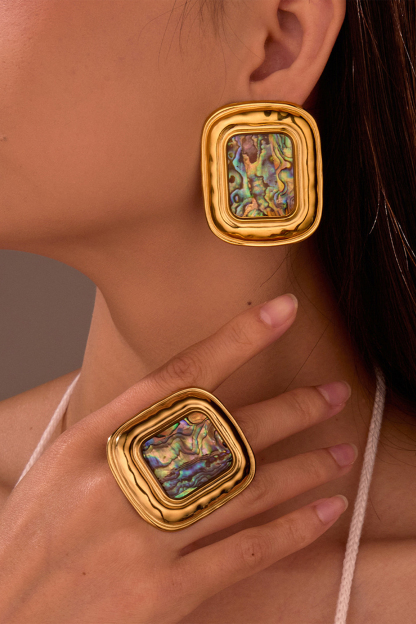 Abalone Shell Inlay Square Earring & Ring
