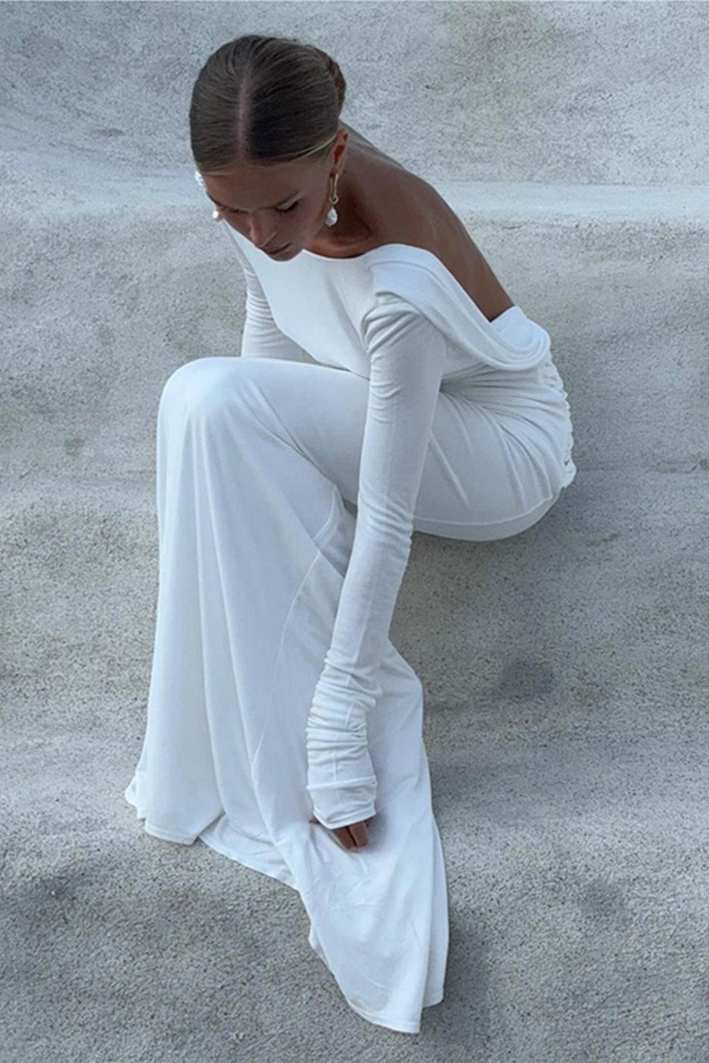 Formal Dress All White Long Maxi Dress Knit Maxi Fashion Light Grey Maxi  Dress Quintina Plunging Back Long Sleeve Maxi Dress Sunfere