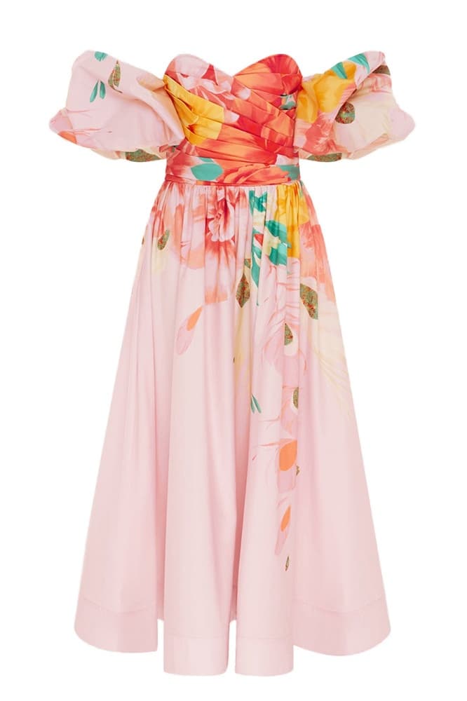 Audrey Floral Printed Off-shoulder Midi Dress