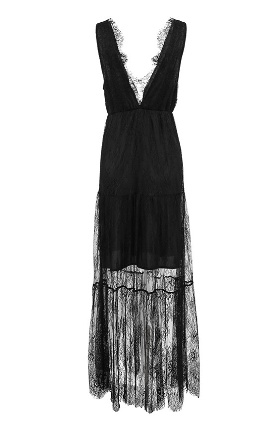 Yvette Deep V Neck Backless Lace Maxi Dress
