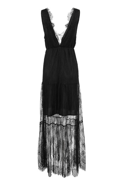 Yvette Deep V Neck Backless Lace Maxi Dress