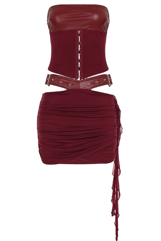 Candice Faux Leather Corset & Ruched Skirt Set
