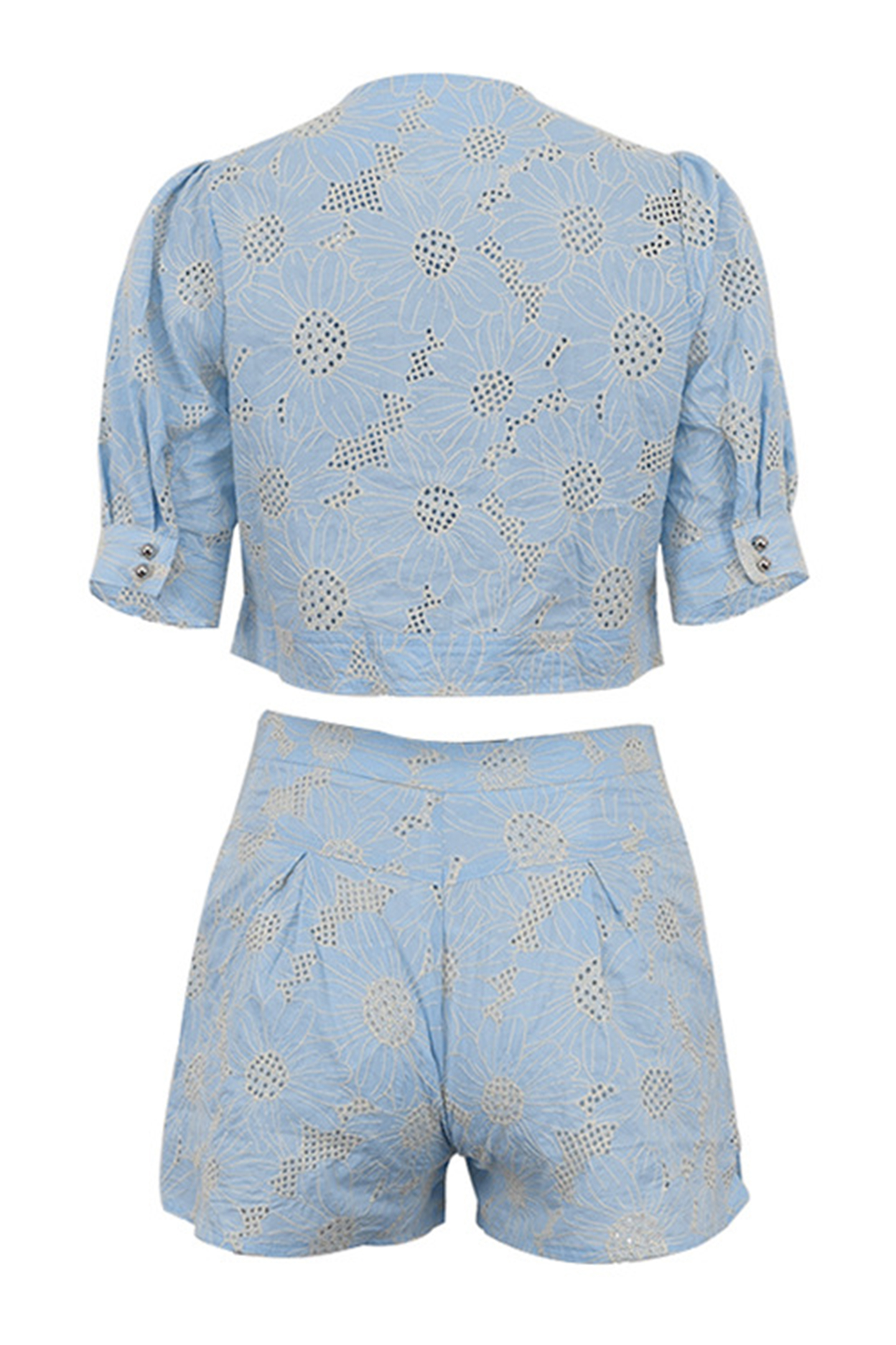 Joyce Floral Embroidered Blouse & Shorts Set