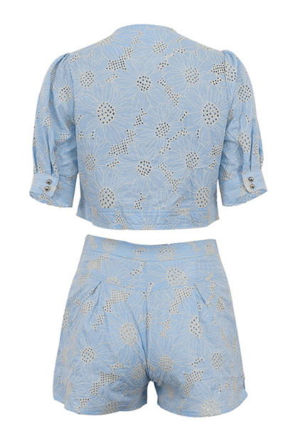 Joyce Floral Embroidered Blouse & Shorts Set