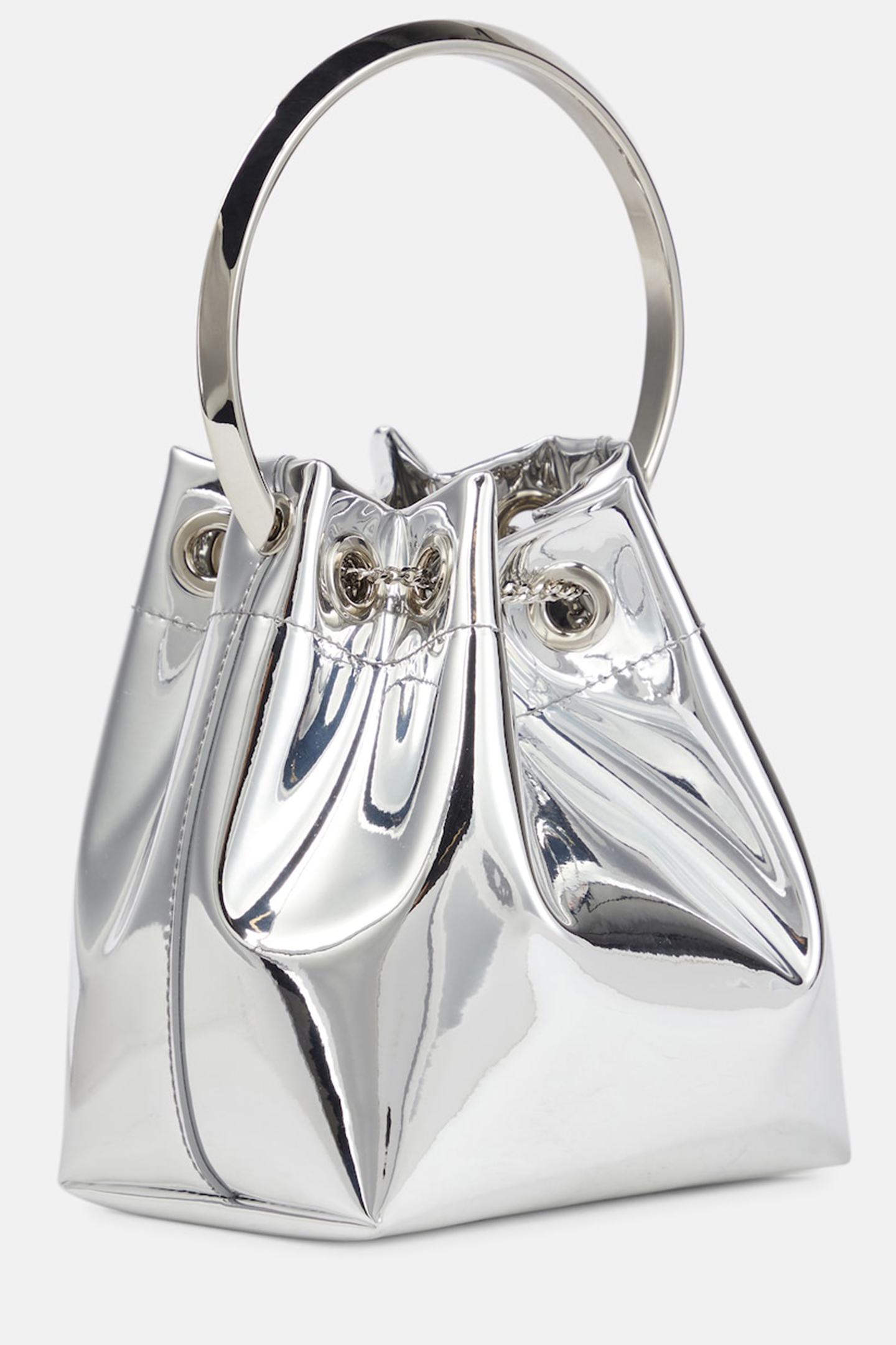 Metallic Round Handles Bucket Bag