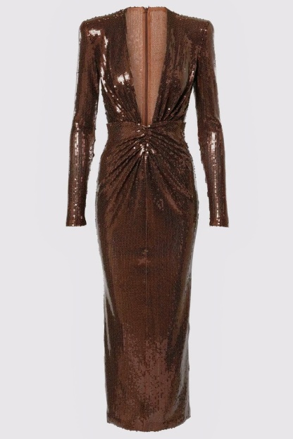 Phase Eight* Linda ミディドレス ワンピース Linda Sequin V-neck Midi Dress | Long Sleeve Brown Glam