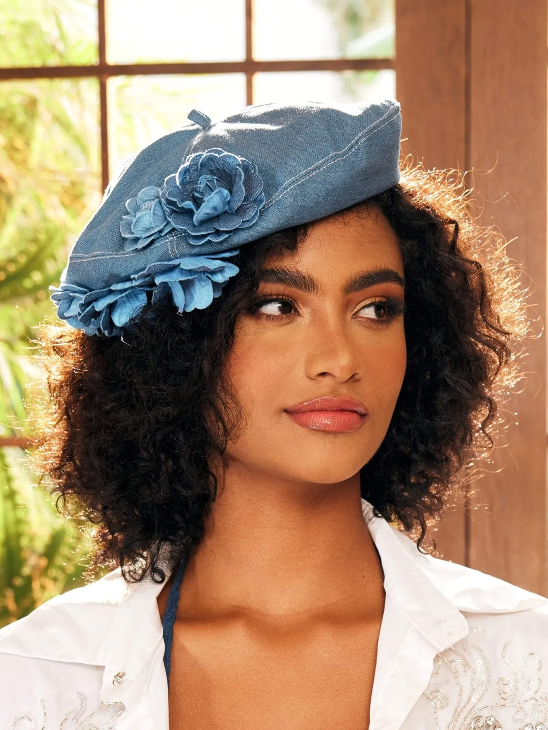 sunfere denim beret hat