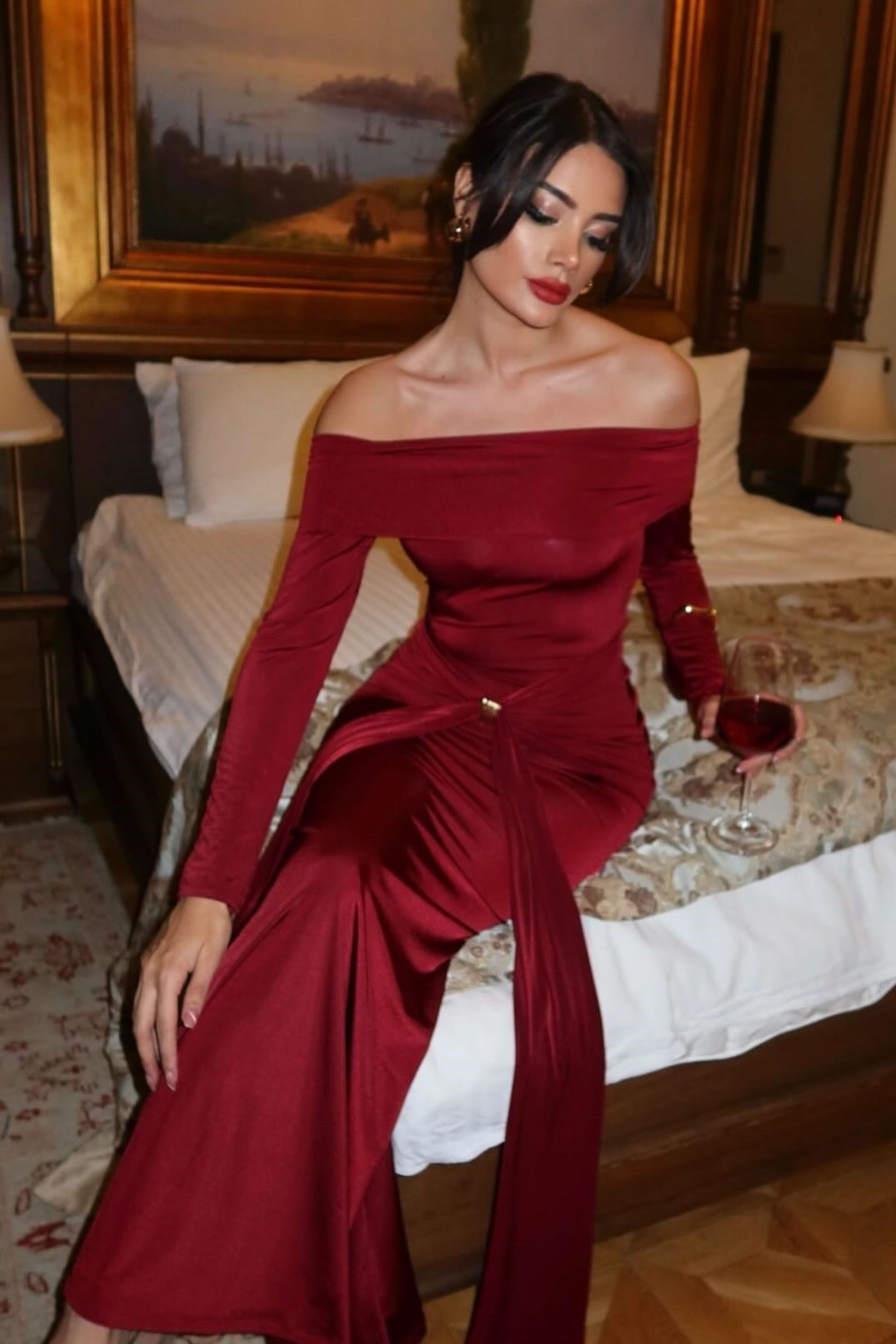 Aditi Pleated Off Shoulder Maxi Dress