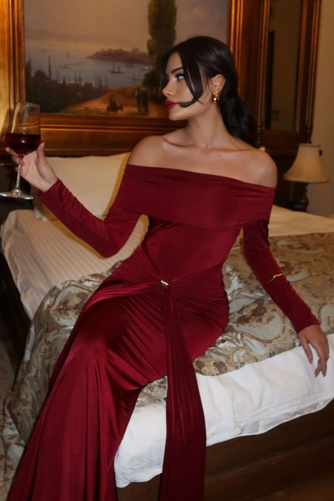Aditi Pleated Off Shoulder Maxi Dress