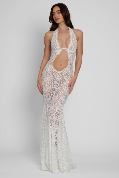 Frederica Halter Cutout Lace Maxi Dress