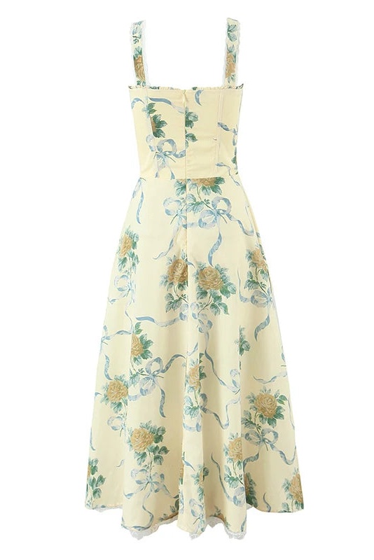 Mabel Floral Print Sweetheart Midi Dress