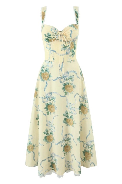 Mabel Floral Print Sweetheart Midi Dress