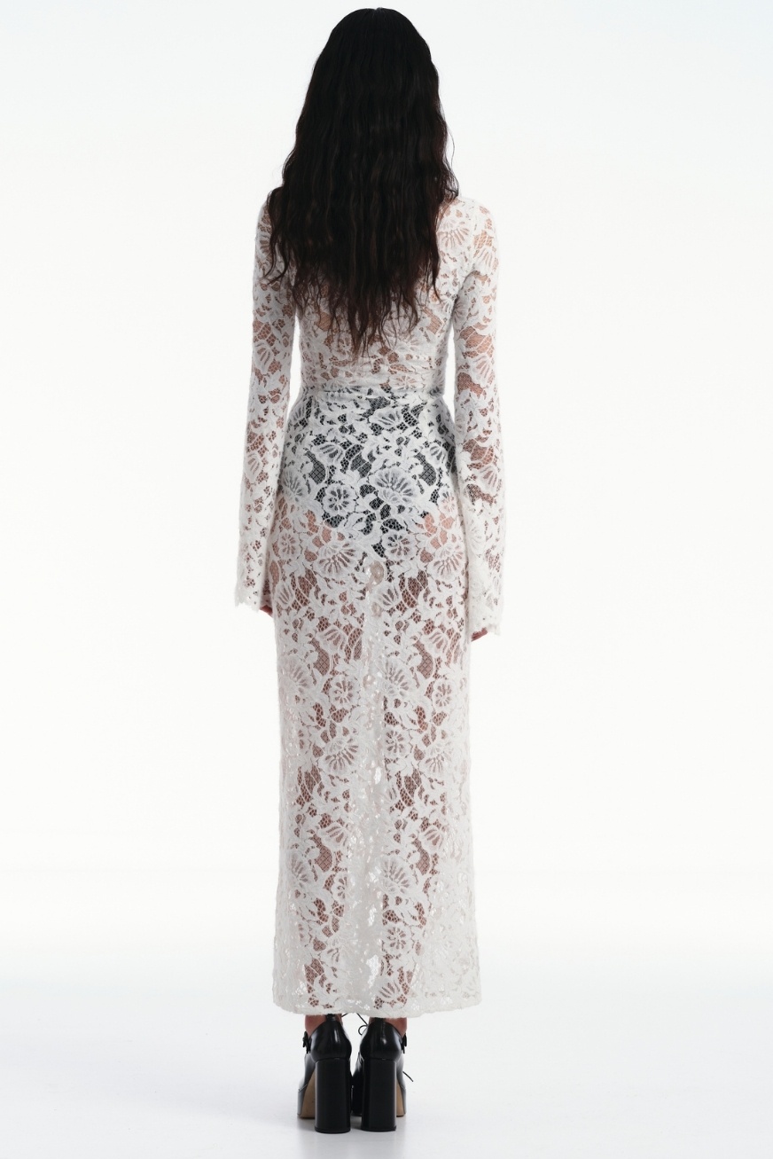 White Flare Sleeve Sheer Lace Maxi Dress White Flare Sleeve Sheer Lace Maxi Dress