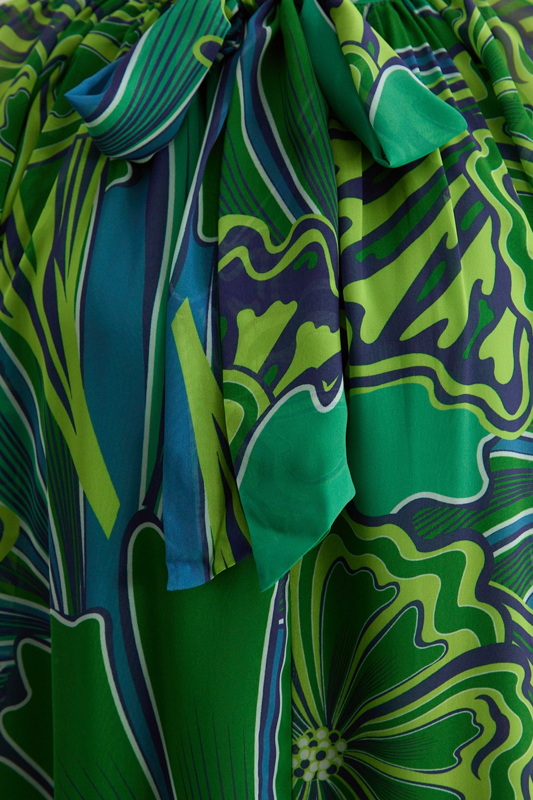 Graceful Flow Green Floral Print Tie Neck Maxi Dress