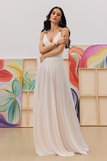 Julie Plunge Neck Semi-sheer Mesh Maxi Dress