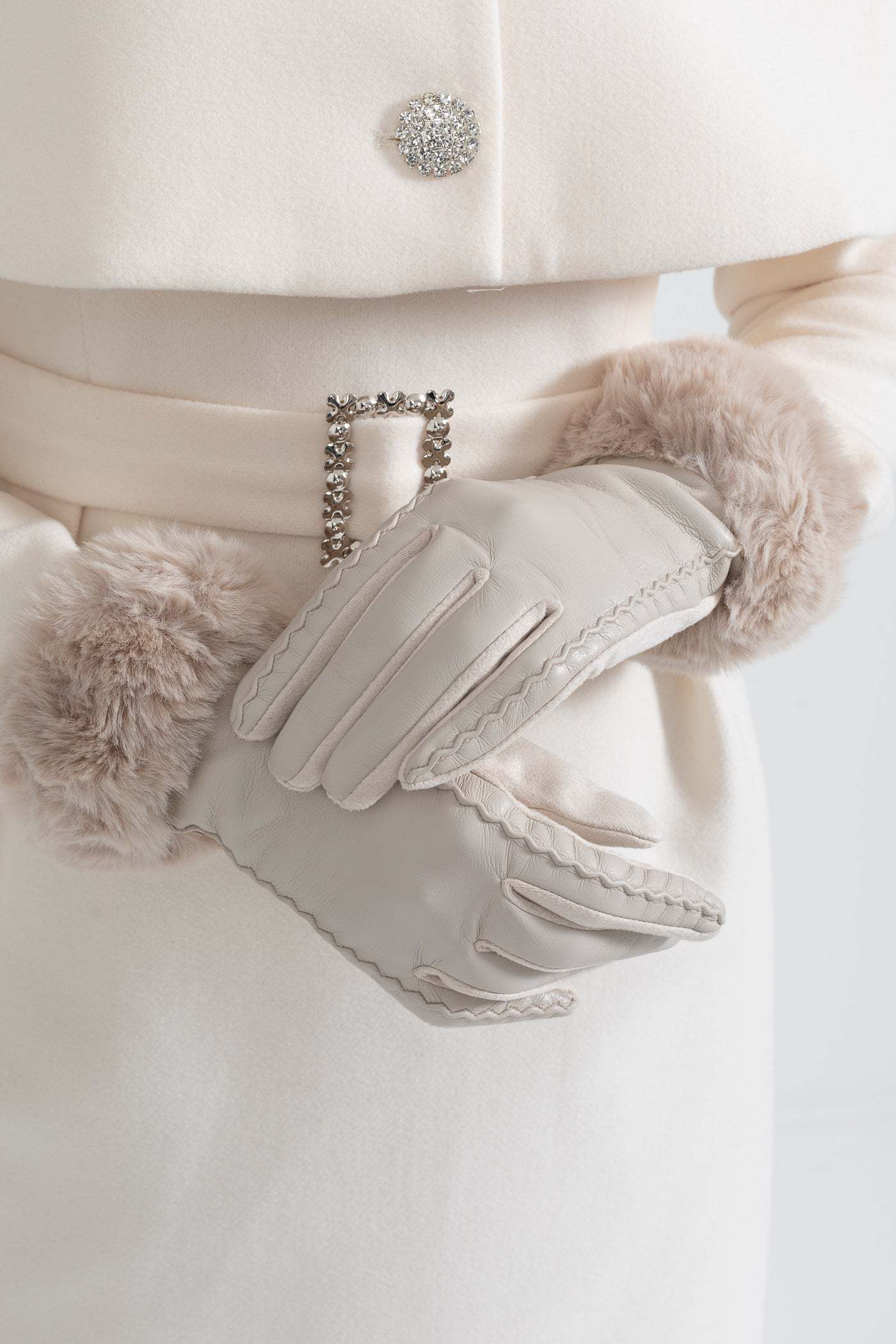 PU Leather Faux Fur Trim Gloves