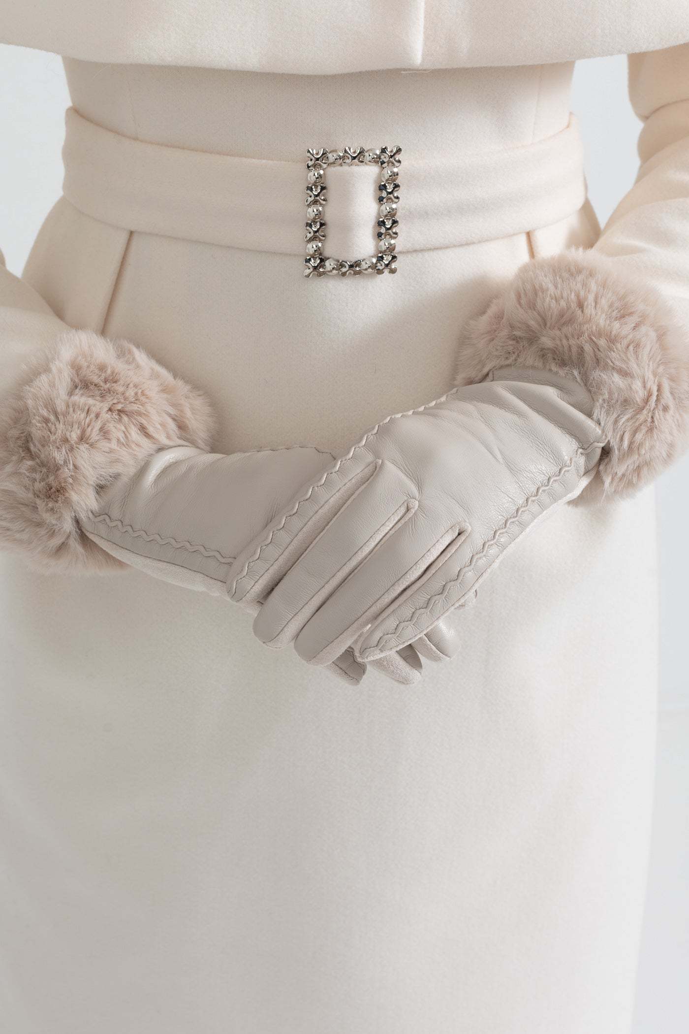 PU Leather Faux Fur Trim Gloves