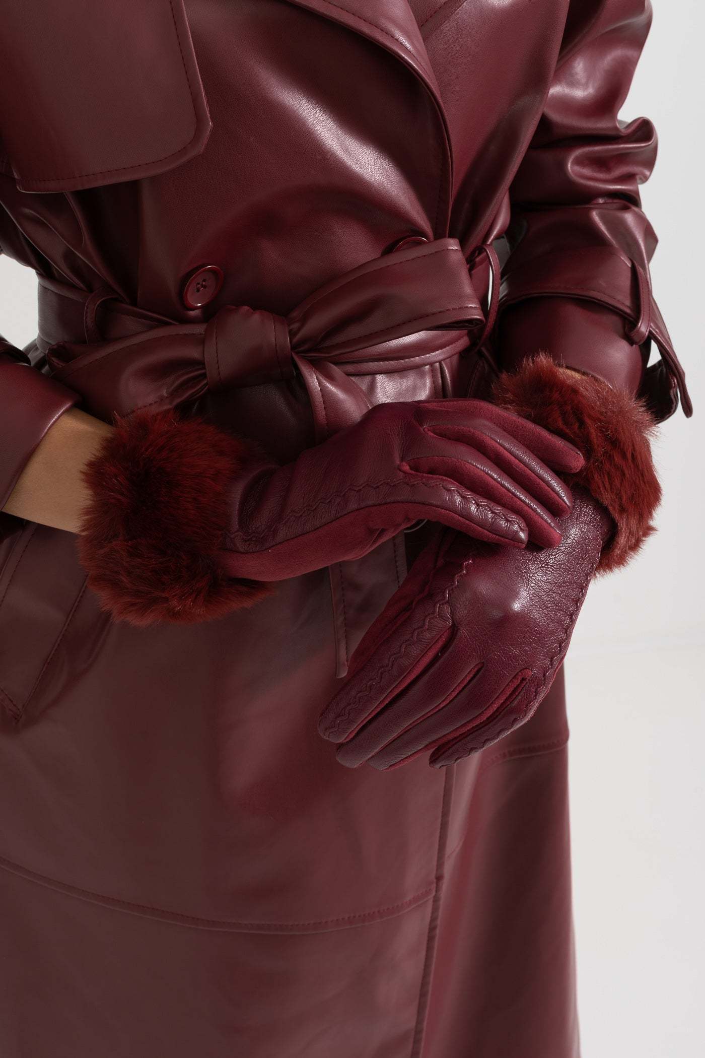 PU Leather Faux Fur Trim Gloves