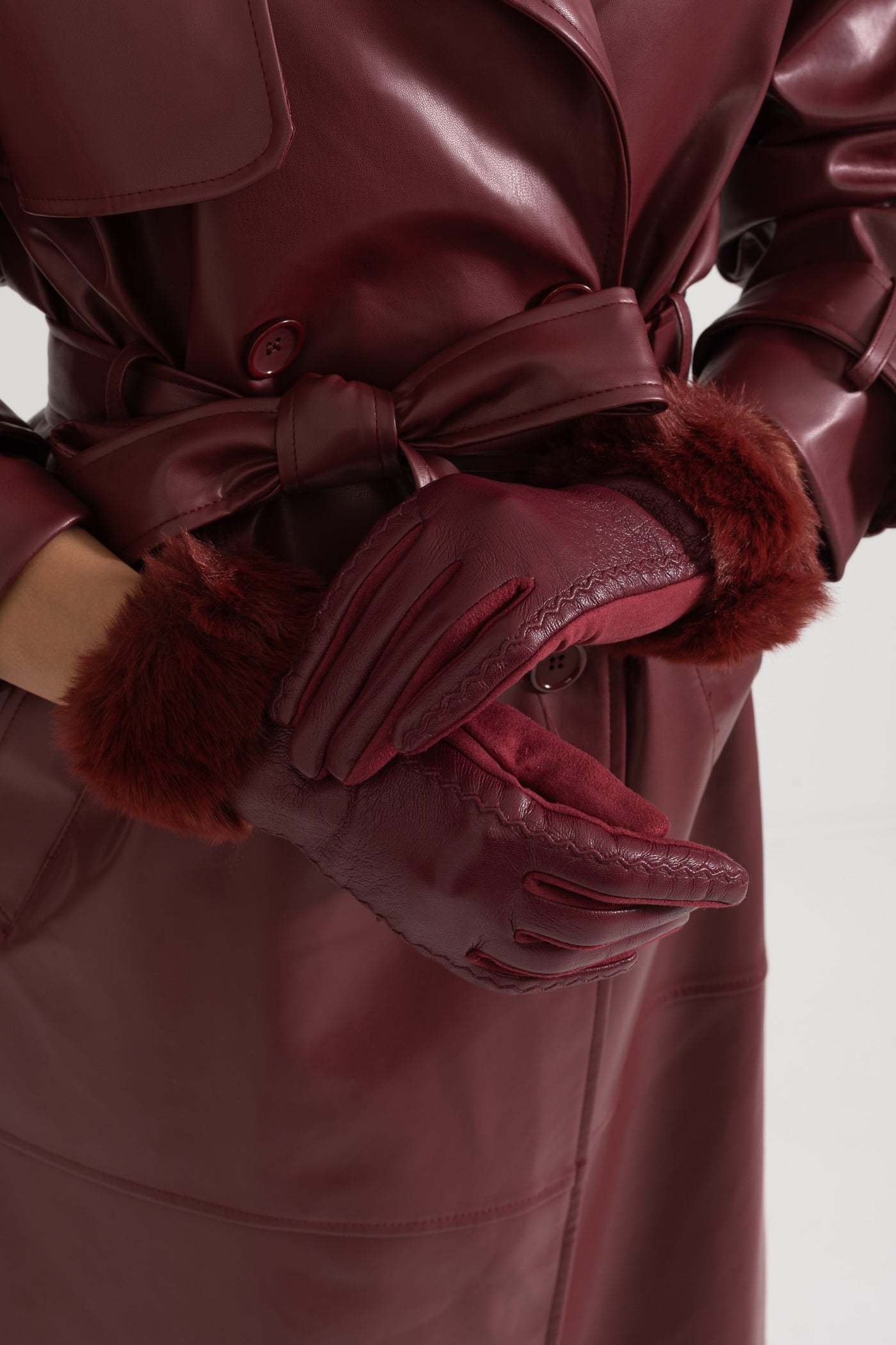 PU Leather Faux Fur Trim Gloves