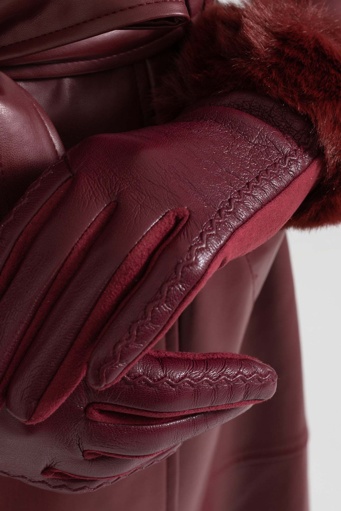 PU Leather Faux Fur Trim Gloves