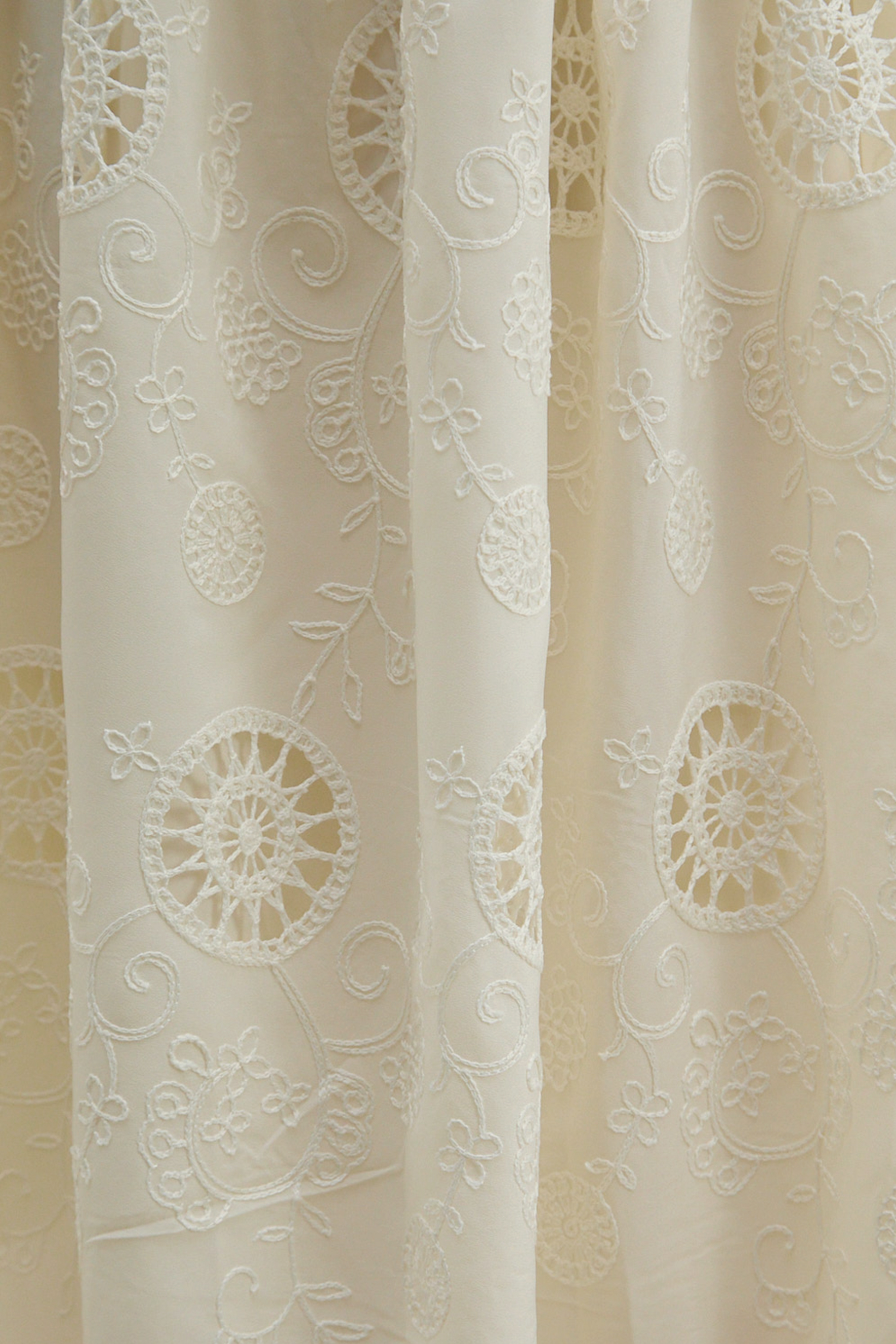 Sunlit Romance Beige Hollow-Out Embroidery Top & Skirt Set