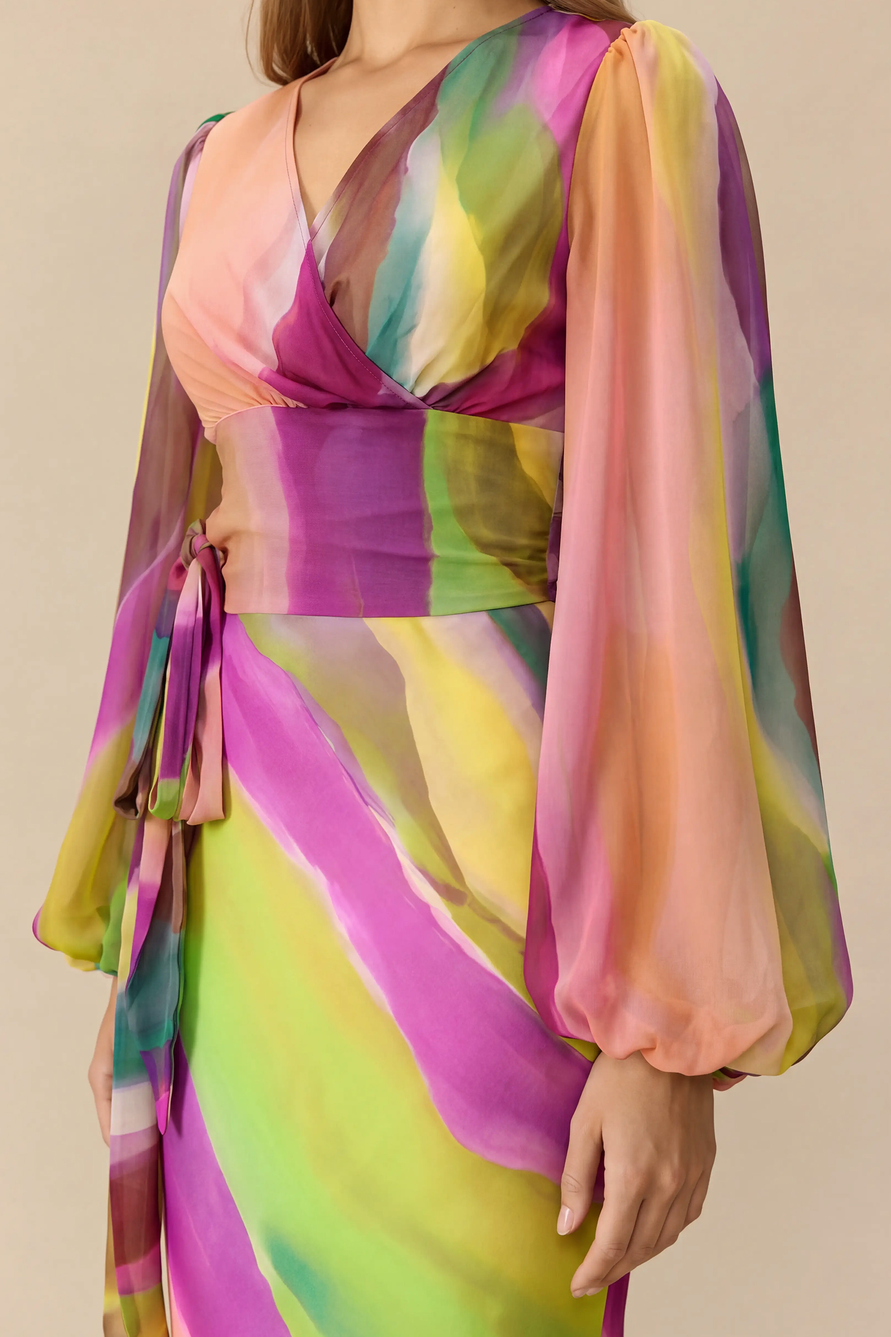 Modern Muse Multi Abstract Print Balloon Sleeve Top & Skirt Set
