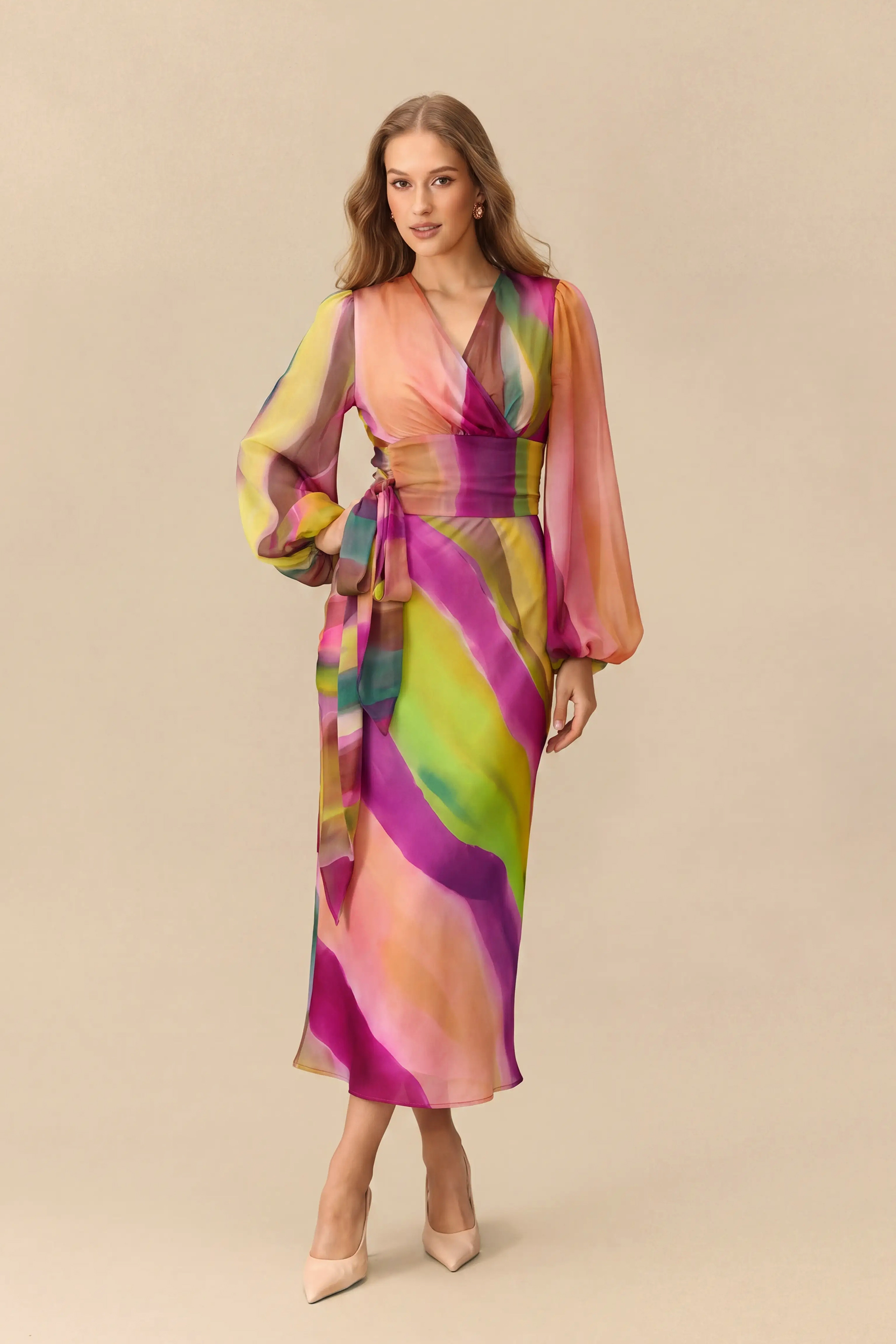 Modern Muse Multi Abstract Print Balloon Sleeve Top & Skirt Set