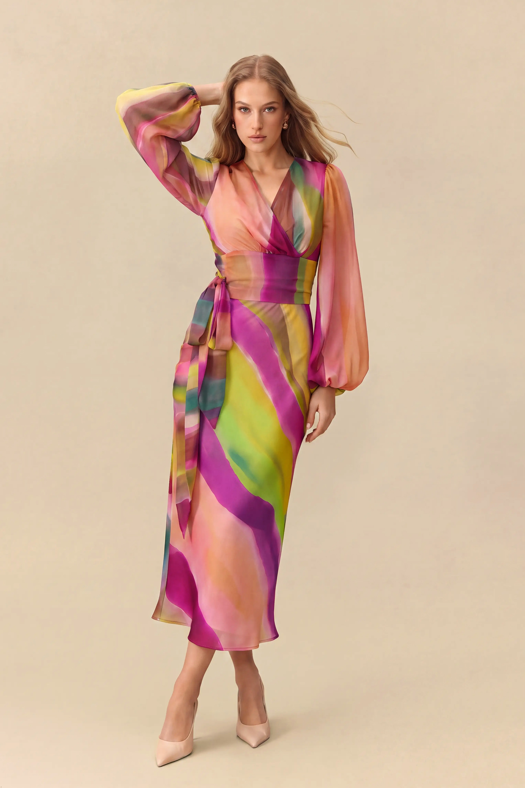 Modern Muse Multi Abstract Print Balloon Sleeve Top & Skirt Set