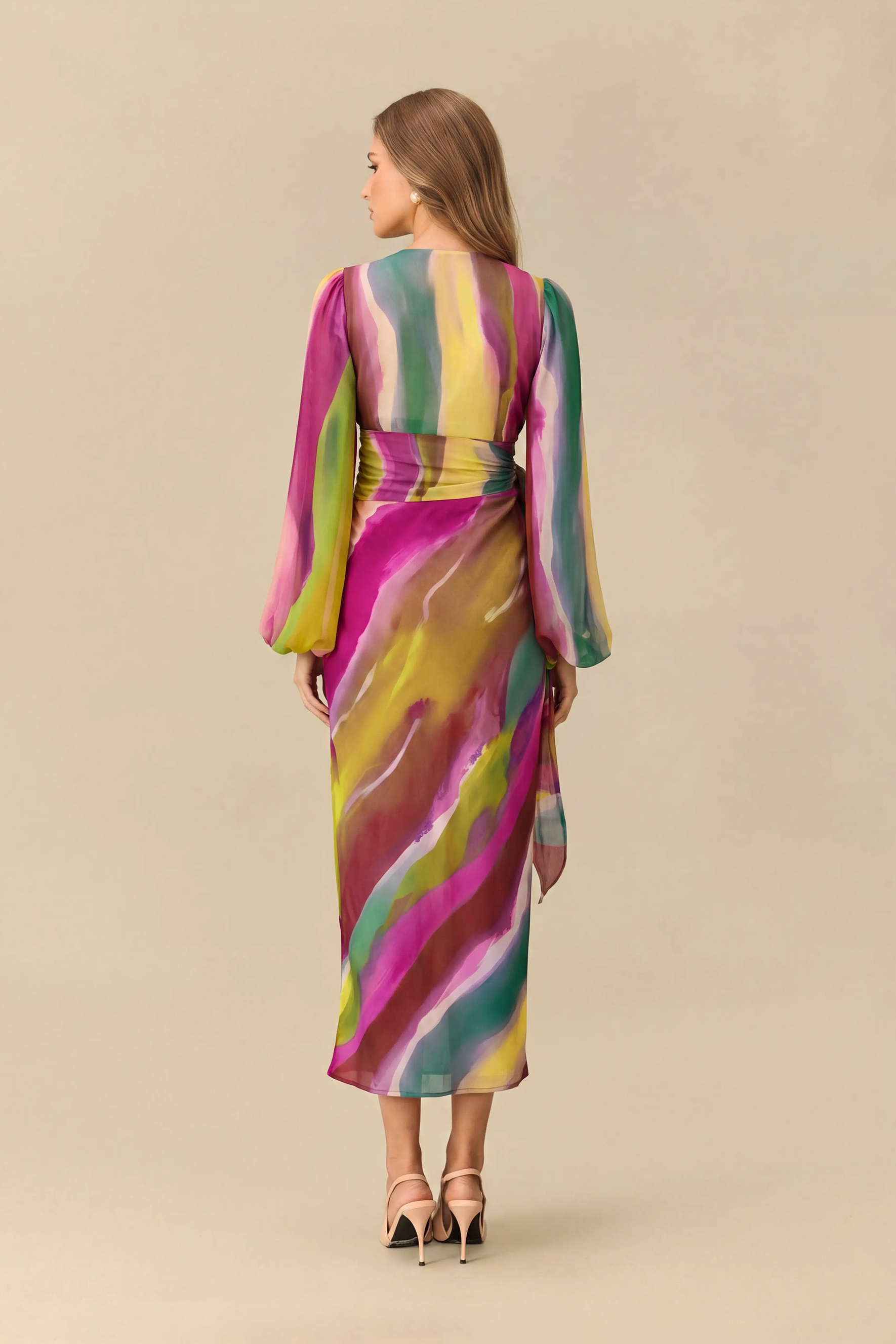 Modern Muse Multi Abstract Print Balloon Sleeve Top & Skirt Set