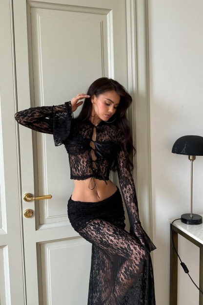 Beverly See-Through Lace Top & Skirt Set