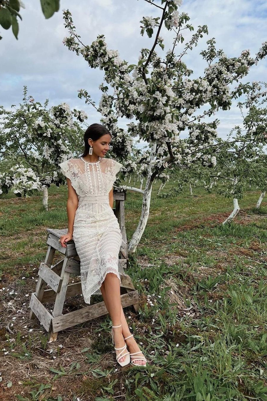 Lydia Flower Embroidered Mesh Midi Dress-Sunfere