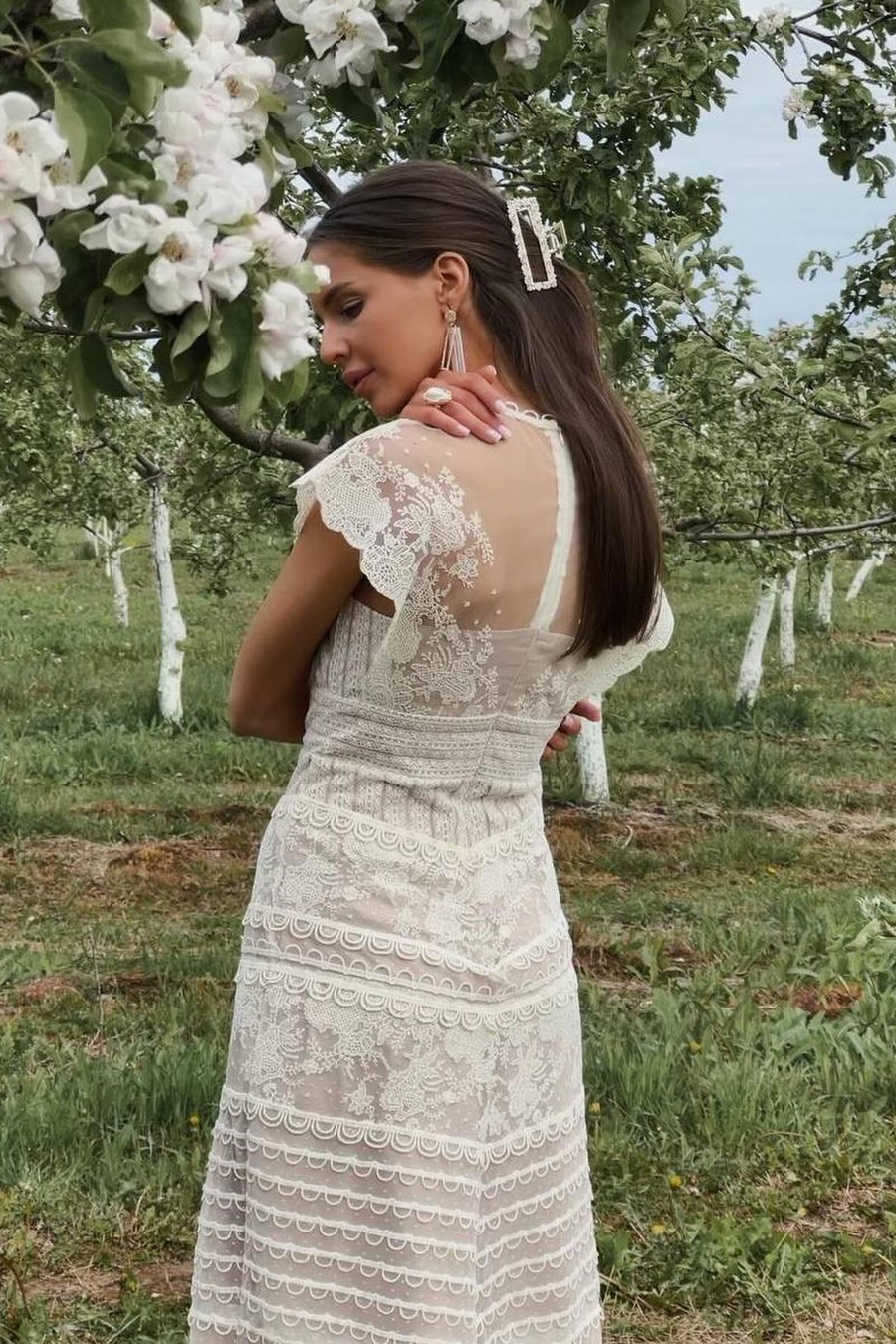 Lydia Flower Embroidered Mesh Midi Dress-Sunfere