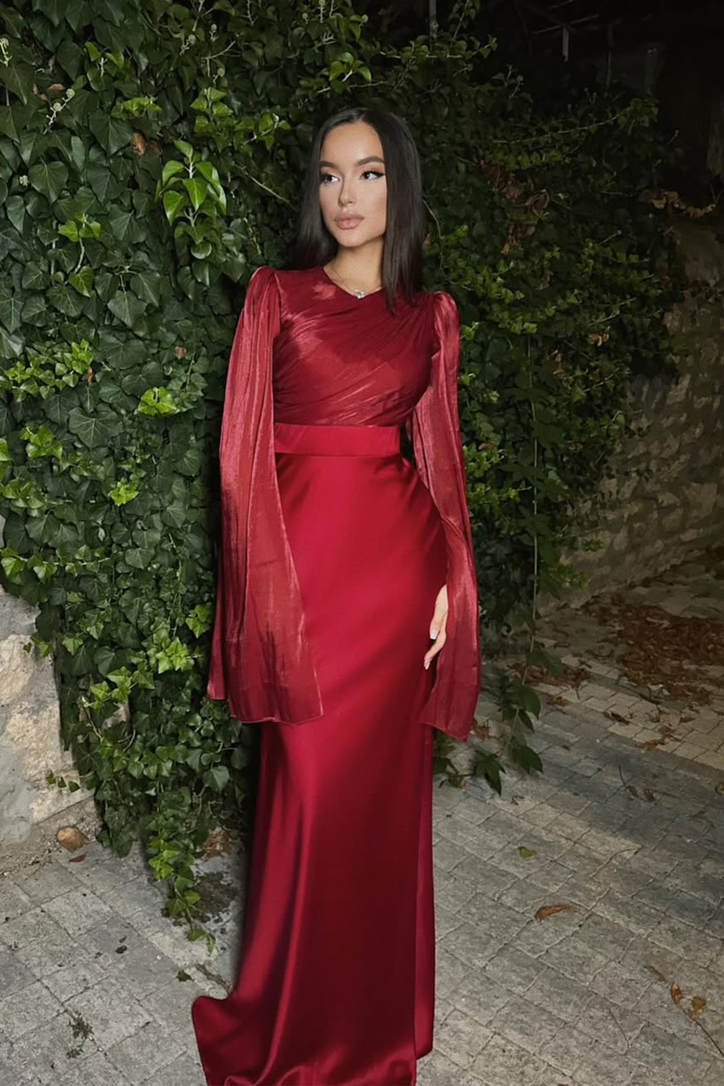 Marcia Long Sleeve Ruched Organza Maxi Dress