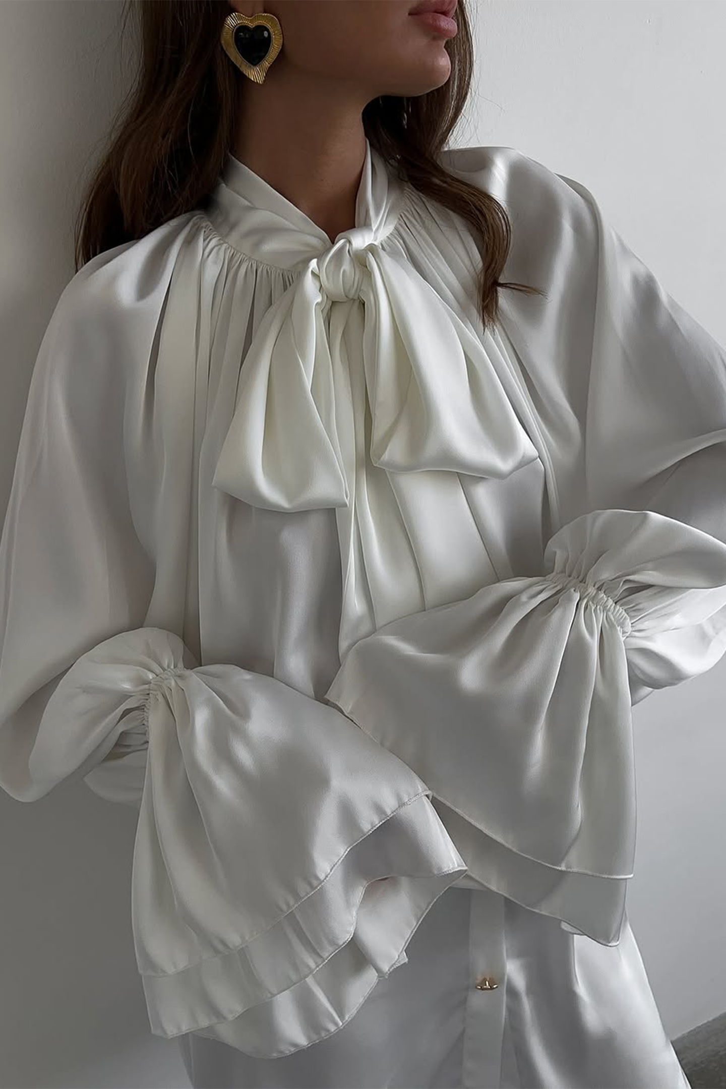 Bradley Tie Neck Satin Mini Shirt Dress