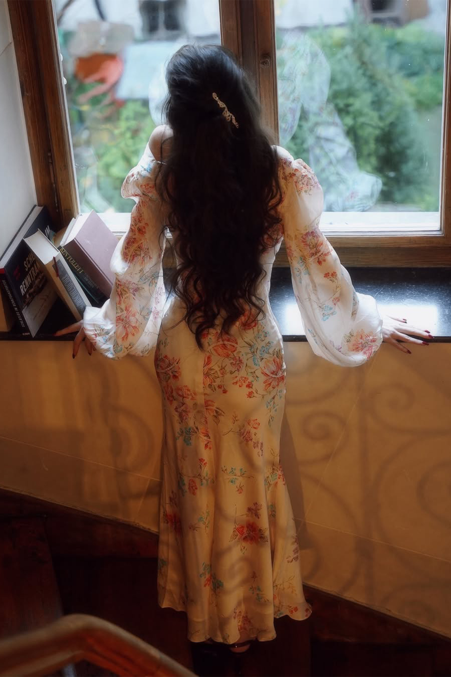Melissa Floral Print V-Neck Satin Maxi Dress