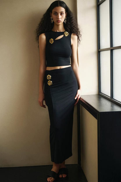 Venus Rosette Embellished Cutout Two-Piece Set