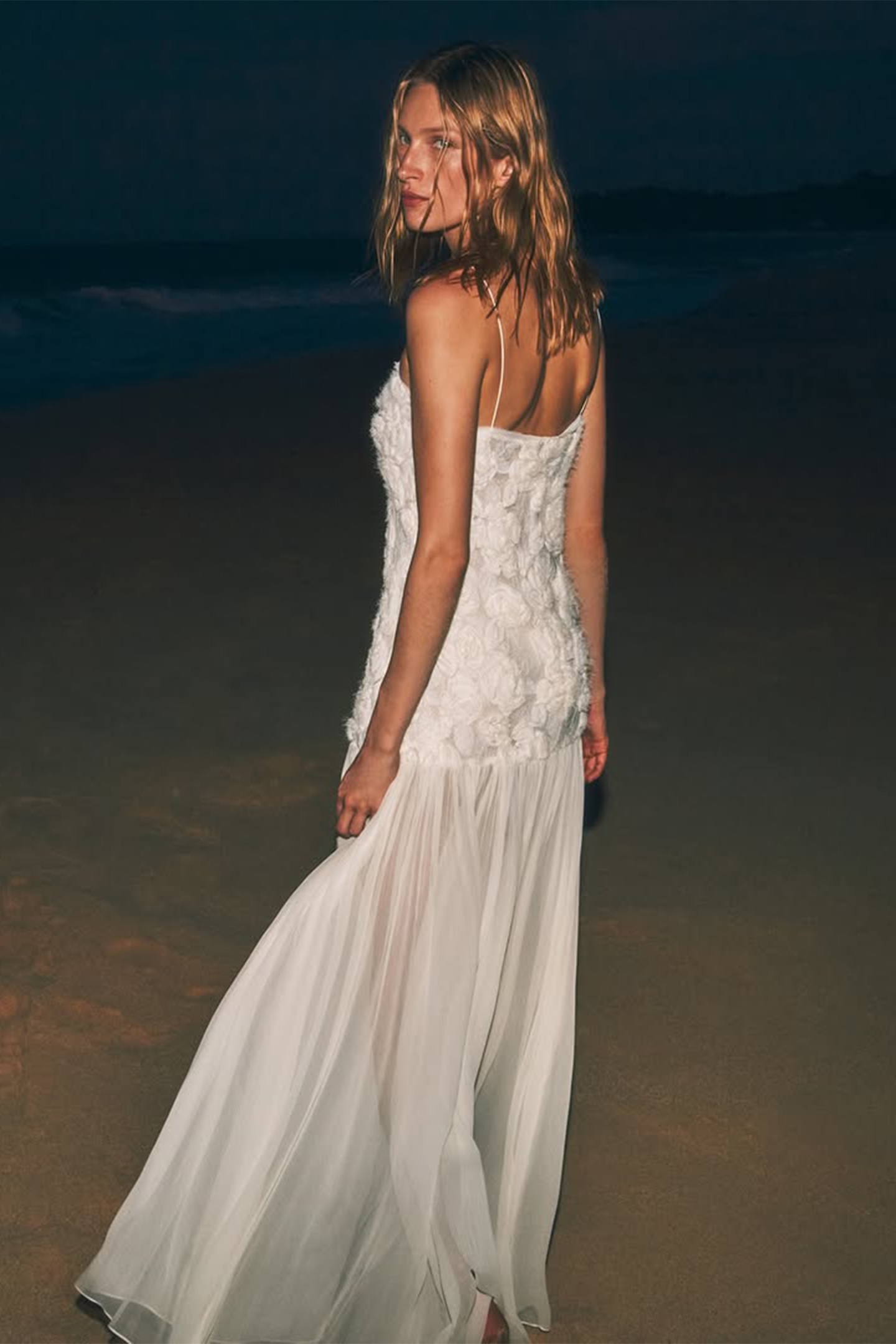 flower applique chiffon gown