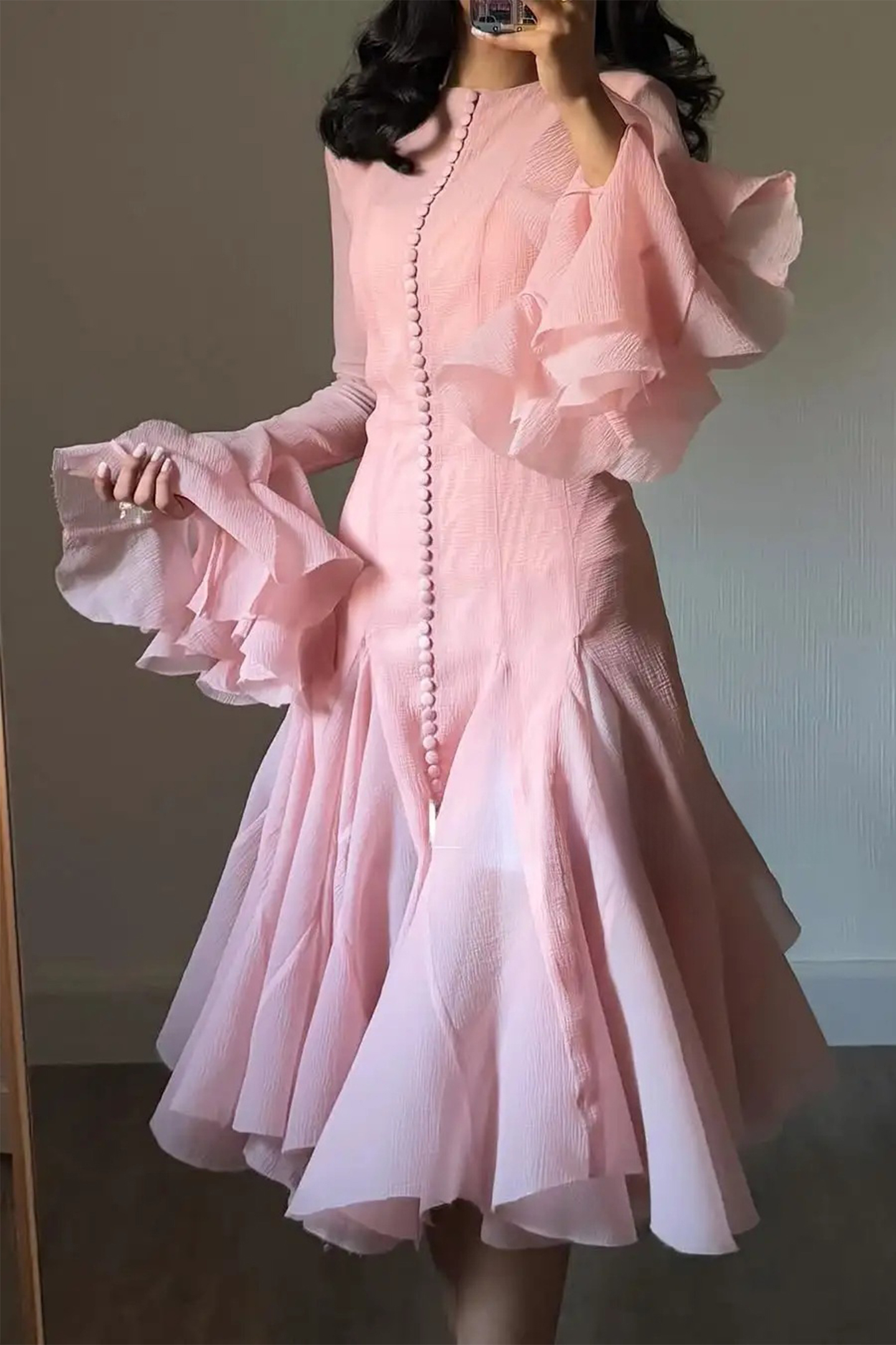 Gloria Long Sleeve Flared Hem Midi Dress