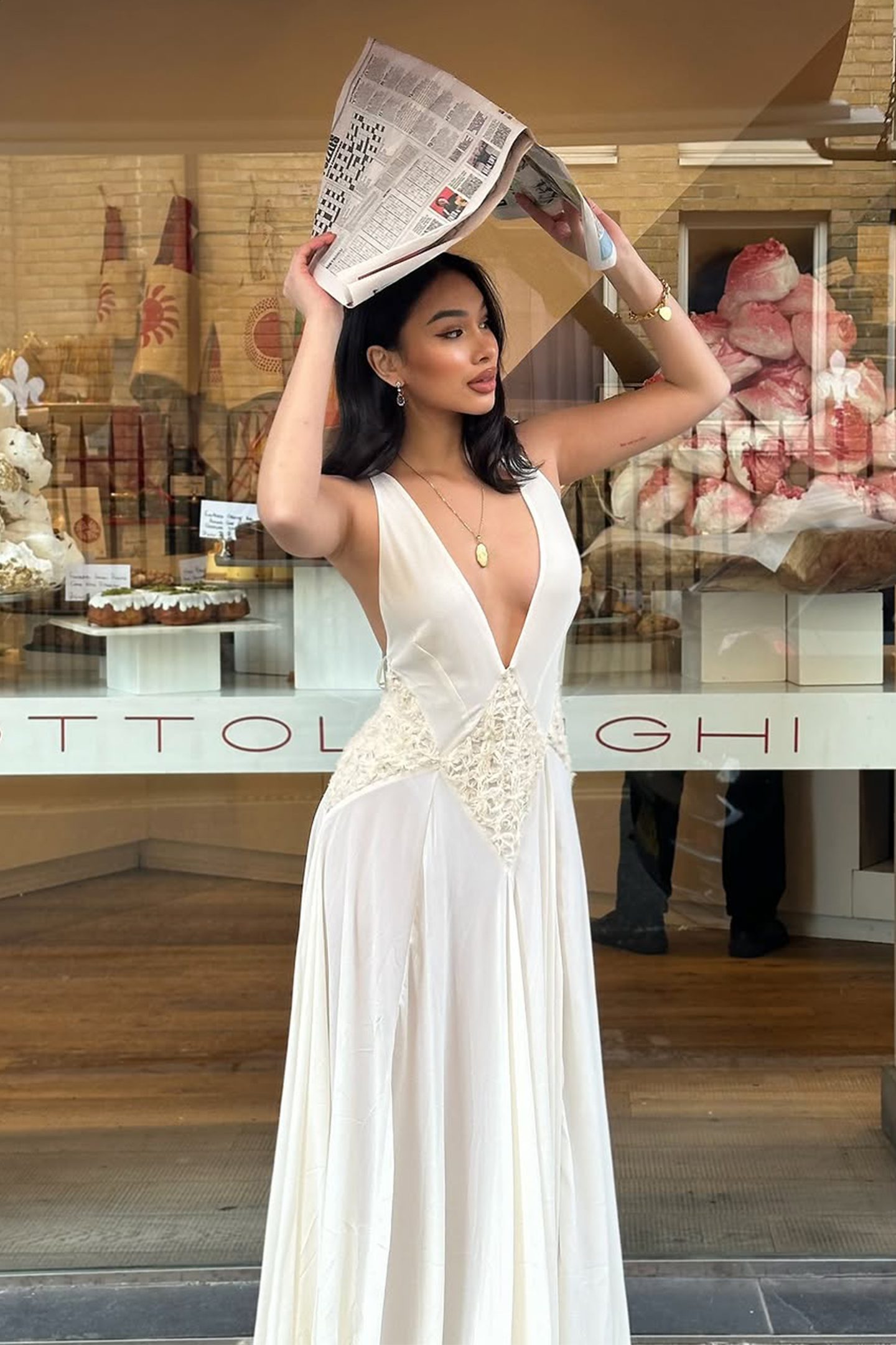 Cecilia Plunge Neck Chiffon Maxi Dress