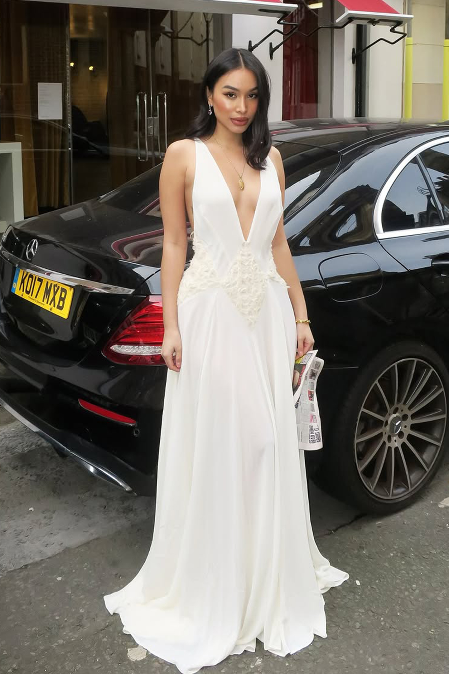 Cecilia Plunge Neck Chiffon Maxi Dress